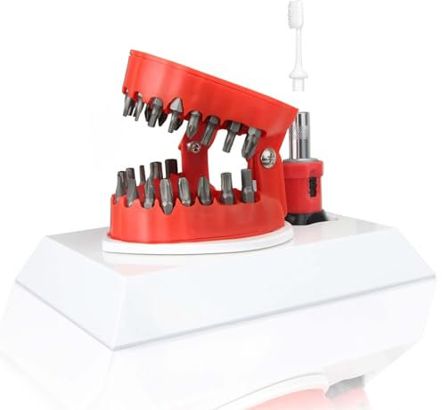 Magoog Denture Drill Bit Holder with Base,Gag Gift for Dentist,3D Sculpture Desk Decor,1/4” Hex Bit Screwdriver,2-in-1 Screwdriver& Desk Gadget,Magnetic Gums with 28PCS Bits, New Version, DH-200100