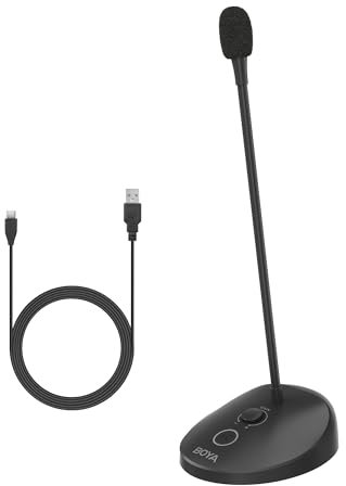 BOYA BY-GM12 USB Gooseneck Microphone, Plug &Play Desktop Condenser PC Laptop Mic, Mute Button with LED Indicator, Real-Time Monitoring, Compatible with Windows/Mac, Ideal for YouTube Zoom Recording