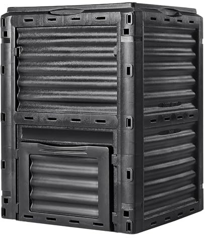 VEVOR Compostador de Jardín 300 L sin BPA Contenedor de Abono para Exteriores con Tapa Puerta Inferior Gran Capacidad Fácil de Instalar para Recolectar Hojas Compostaje Creación Rápida Suelo Fértil
