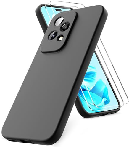 Vansdon Cover Compatibile con Honor 200 Lite, 2 Pellicola Protettiva in Vetro Temperato, Gomma Gel di Silicone Liquida Antiurto Custodia - Nero