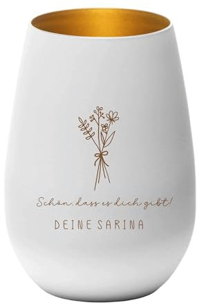 Windlicht - Blumenstrauß mit Wunschtext - Teelichthalter, Geschenkidee, Geburtstag, Weihnachten, Familie, Partner, weiß Gold
