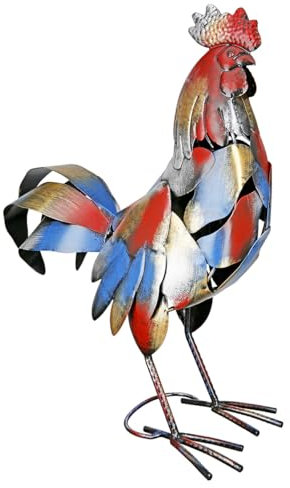 GILDE große Deko Figur Hahn XL - Tierfigur Skulptur Metall handgefertigt und handbemalt - Dekoration Geschenk - Mehrfarbig Höhe 50 cm
