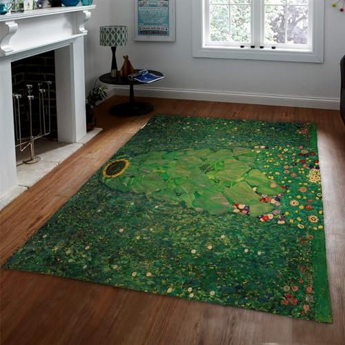 Via Vela Grüne Teppiche für Wohnzimmer waschbarer Teppich Innenteppich Klimt-Teppich weicher Teppich für Schlafzimmer Esszimmer Spielzimmer Büro 160x230 cm