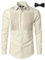 JOGAL Men's Pleated Tuxedo Shirt Waffle Button Down Long Sleeve Formal Dress Shirts with Bow Tie Champagne X-Large