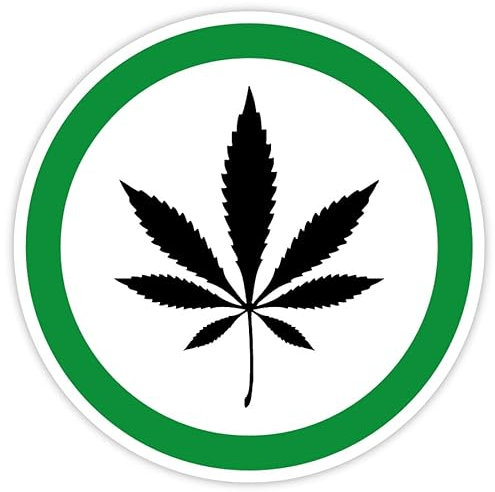 Aufkleber Hinweis „Cannabis/Hanf erlaubt“ Sticker Folie selbstklebend, grün/sw | Ø5-30cm Made in Germany, Größen Name: Ø5 cm
