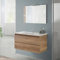 Mobile bagno sospeso 100 cm rovere naturale con 2 cassetti, completo di lavabo e specchiera a filo reversibile, NADIA