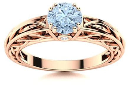 0,75 ctw runde Form Aquamarin Edelstein 925 Sterling Silber Keltischer Design Solitär Damen Ring Roségold Vermeil, 50