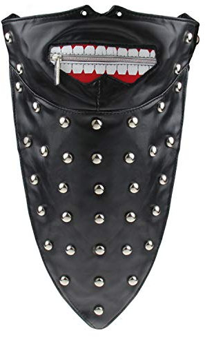 JewelryWe Leder Bandana Gesichtsmaske Schal: Punk Rock Nieten Reißverschluss mit Blutigen Zähnen Gesichtsschutz Sturmhaube Hals Gamaschen Staubtuch Wind Motorrad Maske für Halloween Outdoor Sport