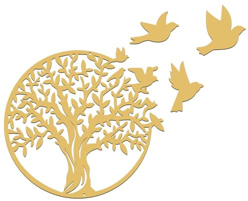 Pasdrucn Baum des Lebens Wanddeko Metall, Wanddeko Outdoor, Birdie Deko Wand Deko, Lebensbaum Wanddeko 3D, Metall Wanddeko, Lebens Baum Wanddeko Garten, 3D Wandskulptur Baum des Lebens (Gold)