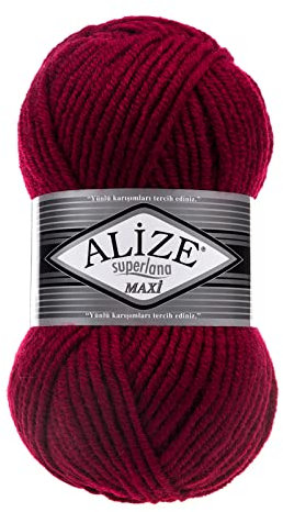 Strickgarn Strickwolle Superlana Maxi 100g 25% Wolle Wintergarn Winterwolle, 50 Farben, Farbe:390 kirschrot