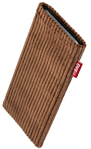 fitBAG Retro Braun Handytasche für Apple iPhone 16 Pro 6.3 Tasche aus Cord-Stoff mit Microfaserinnenfutter | Hülle mit Reinigungsfunktion | Made in Germany