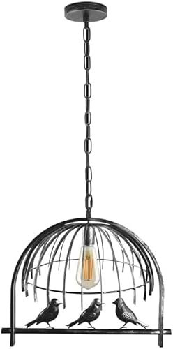 LEDSone Industrielle Pendelleuchte, Hängende Vogelkäfig-Pendelleuchten, E27-Sockel, Vintage, verstellbare Pendellampe für Küchenbeleuchtung (gebürstetes Silber) [Energieklasse A]