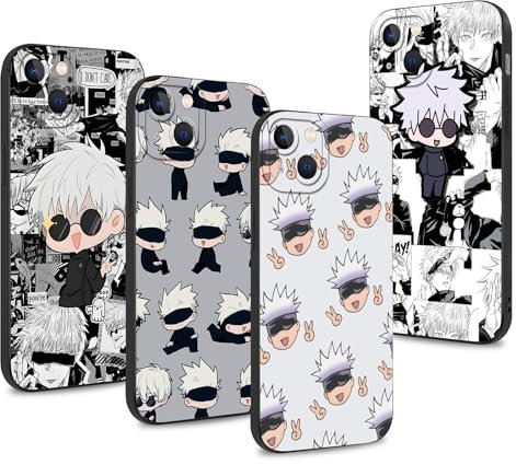 4 Stück Handyhülle für iPhone 13 Hülle 6.1'', Anime Motiv Gojo Satoru Itadori Yuji Manga Muster Schutzhülle Jungs Case Schutz der Linse Design Silikon TPU Cover Stoßfest, Schwarz1