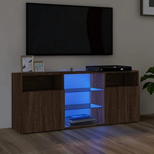 TJROO Meuble TV chambre à coucher 120 x 30 x 50 cm avec lumières LED RVB et 2 portes Meuble TV basse Meuble Meuble TV en bois Meuble Hi-Fi Table Salon Chêne Marron en Bois Multicouche