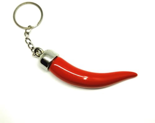 VLNET Schlüsselanhänger im Taschenformat mit Doppelring mit roten Hörnchen/Chilischoten. Scharamantischer Schlüsselanhänger und Glücksbringer, Unisex, Geschenkidee