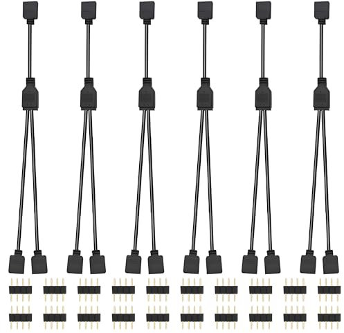 Lewttyer 4 Pin Y Verteiler Kabel 1 Zu 2 Led Streifen Connector Stecker 4-Polige Rgb Strip Splitter Schwarz 30 Cm(6Pcs)
