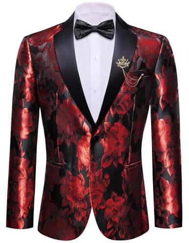 Barry.Wang Men's Suit Bowtie Set Paisley Luxury Embroidery Blazer Jacket Single-Breasted Wedding Business Coat Black Red