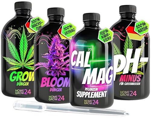 HOMEGROW24 Dünger-Quartett, für die ganzheitliche Pflege von Cannabis-Pflanzen, 4er Set je 500 ml, für reiche Ernte und gesunde Pflanzen