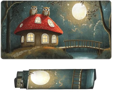 Groß Mauspad 100x50cm, Waterproof Gaming Mouse Pad Mushroom House Mousepad, Mouse Pad XXL, Non-Slip Rubber Base, Soft Smooth Surface Extended Keyboard Desk Mat for Office Dekoration, Geschenke B-791