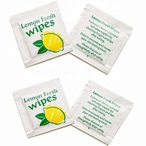 Lemon Fresh Wet Wipes, Individual Packets, Scented Hand and Face Wipes for Restaurants and Takeaways