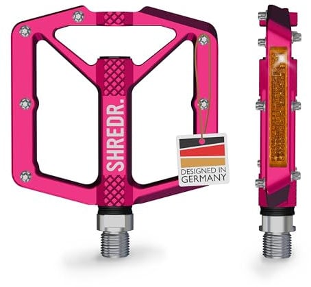 SHREDR. Shine Pedale für MTB | Hochwertige Flatpedals fürs Mountainbike | Mit Reflektoren (StVZO konform). (pink, M)