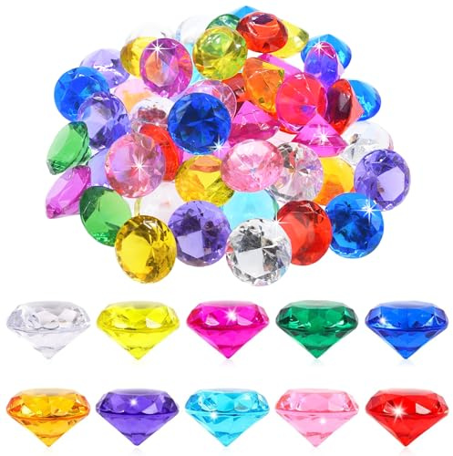 Qixuer 65 Stück Edelsteine für Kinder 30mm Diamanten Kinder, Acryl Diamanten Deko Bunt , Edelsteine Groß für Vasenfüller, Hochzeit Vasen Tischdeko,Partydekorationen