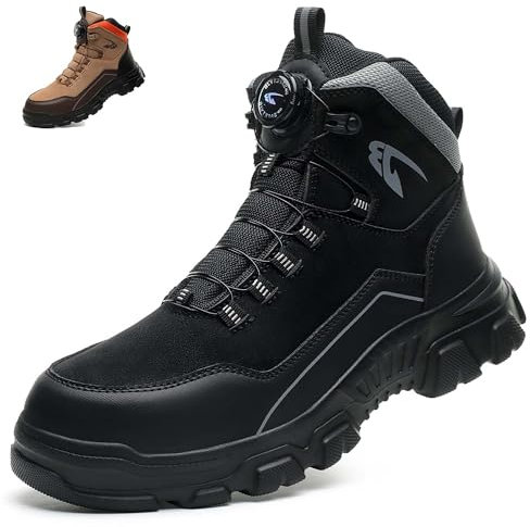 COOU Botas de Seguridad para Hombre Mujer Impermeable Zapatos de Seguridad Ligeros Comodo Antideslizante Botas de Trabajo Punta de Acero Negro 43