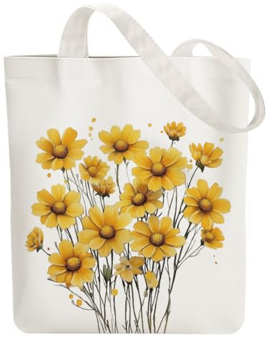 ANATTASOUL Baumwolltasche Personalisiert mit Kleine Gelbe Blüten, Leinwand Geschenk Tragetasche für Damen Freundin Mama Schwestern Ehefrau Geburtstag, Muttertag Tasche