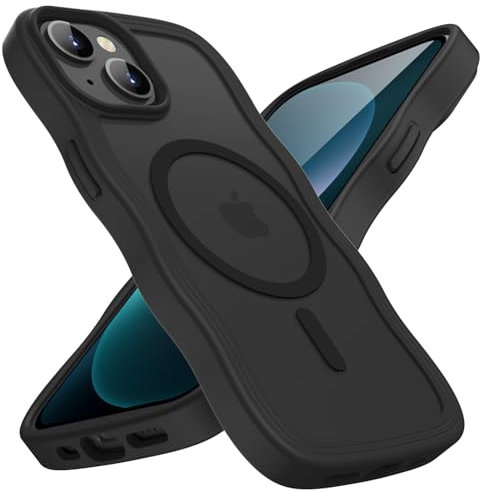 KPPIT für iPhone 13 Hülle,iPhone 14 Hülle,iPhone 15 Hülle [Kompatibel mit MagSafe],Wellen Lockige Magnetisch Handyhülle Matt Transluzente Dünn Cover Stoßfest Schutzhülle TPU case, Schwarz