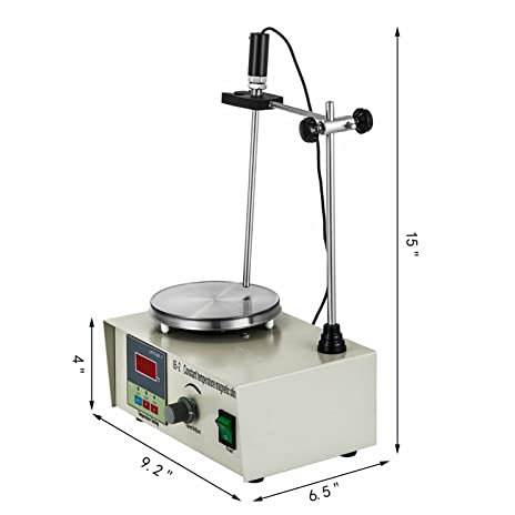 Plaque Chauffante, Plaque chauffante à l'agitateur magnétique 1L W/Stirez Bar 0-2000r / min Distillation Kit de distillation Chimie Matériel de laboratoire(200W Digital Display)