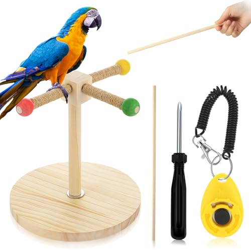 Cunno 3-teiliges Vogel-Trainingsständer-Set, Papageien-Trainings-Clicker, tragbare Tisch-Vogelstange und Zielstab, Holz-Sitzstange mit Handschlaufe für Sittiche, Sittiche, Sittiche, Sittiche, Sittiche