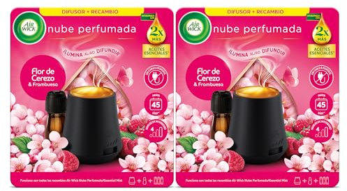 Air Wick Essential Mist - Pack de 2 Aparatos y 2 Recambios (2 x 20ml) de Ambientador Difusor de Aceites Esenciales con Aroma a Flor de Cerezo y Frambuesa
