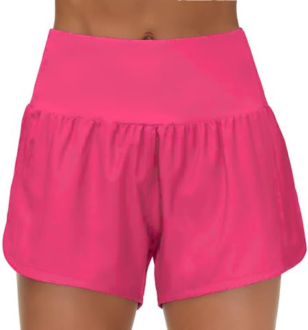 Pantaloncini da corsa 2 in 1 a vita alta da donna, estivi, atletica, palestra, allenamento e yoga, con fodera in tessuto ad asciugatura rapida e tasche con cerniera per jogging e allenamento, Rosso