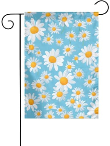 Bandiera da giardino con margherita bianca su sfondo celeste su entrambi i lati, 30,5 x 45,7 cm, bandiere per decorazioni all'aperto per vacanze, bandiera da cortile durevole