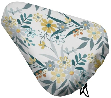 Treer Fahrradsattel Abdeckung Wasserdicht, Pflanzendruck Fahrrad Satteldecke, Wasserdicht Regenschutz Sattelabdeckung Sattelbezug, Sattelüberzug für Meisten Fahrräder (Blumen,1 Stück)