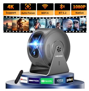 [App integree] Mini Vidéoprojecteur Supporte 4K 1080P 2026 Upgraded AutoFocus & Keystone, Projecteur Correction 360 Rotation avec WiFi 6 etBluetooth 5.4 projecteur avec HDMI/TV Stick/USB/ - Gris