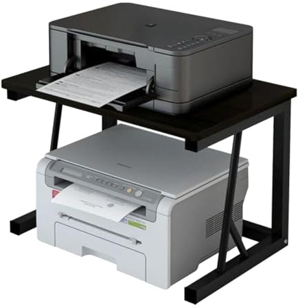Druckerständer, 2-stufiges Desktop-Druckerregal for 3D-Laserdrucker, Kopierer, langlebiger Aufbewahrungs-Organizer aus Holz for die Küche im Homeoffice, 22,4 B x 13,4 T x 15 H(Dark Walnut)