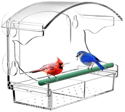 Distributeur De Nourriture Pour Oiseaux À Fenêtre Extérieur - Décor De Jardin En Acrylique Transparent - Mangeoire avec Ventouses et Plateau Amovible | pour Attirer les Oiseaux sur Balcon Terrasse Jar