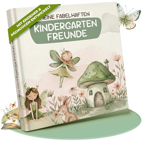 Kindergarten Freundebuch Mädchen - Feen | Meine Kindergartenfreunde Album | Liebevoll gestaltetes Freundschaftsbuch mit Kreativseite & Geburtstagsliste