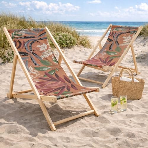 HAGO24 Strandliege Tropical 3er Set Sonnenliege Gartenliege Liegestuhl Klappstuhl Holz Kiefernholz Polyester 3fach verstellbar faltbar Balkon Terrasse 120kg