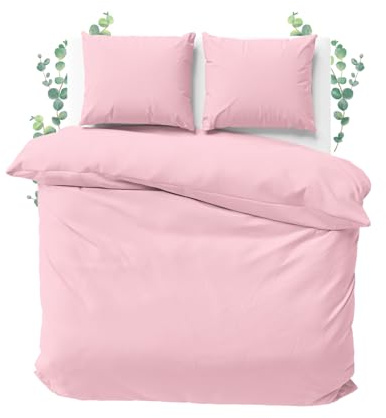 Jacobson Bettwäsche 100% Baumwolle (155x220cm, Rosa, 3-teilig) | Set: 1 Bettbezug + 2 Kissenbezüge 80 x 80 cm