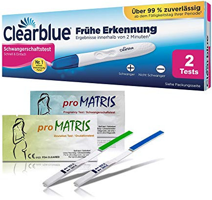 Vorteilspack - 30 Ovulationstest 20 miu/ml + 5 Schwangerschaftstest - Streifen + 2 Stück Clearblue Schwangerschaftstest EASY mit sich färbender Testspitze