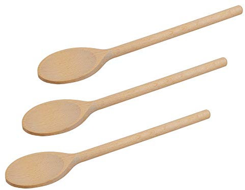 25 cm Long Wooden Spoons for Cooking - Oval Wood Mixing Spoons for Baking, Cooking, Stirring - Sauce Spoons Made of Natural Beechwood - Set of 3