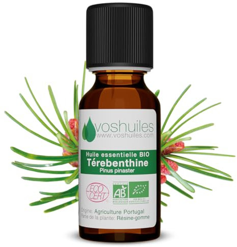 Huile Essentielle BIO de Térebenthine - 100% Pure et Naturelle - HEBBD et ECOCERT - Huile Essentielle aux Nombreuses Vertus et Applications 20ml - VOSHUILES