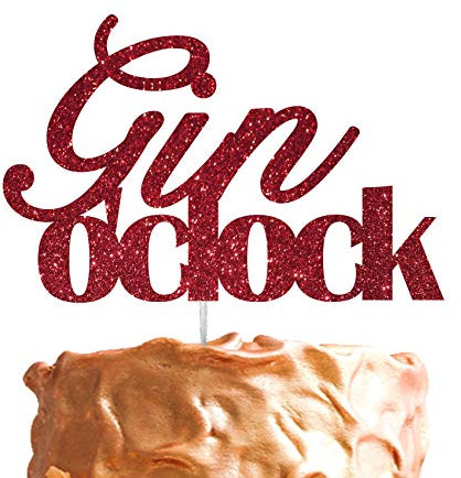 Gin O'Clock Cake Topper Glitter Dark Pink Hen Party Cake Topper