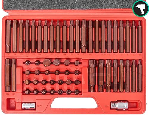 Juego de puntas combinadas allen hexagonales, torx, torx inviolable, RIBE y xzn spline ACERO S2 PARA PISTOLA IMPACTO, 60 piezas