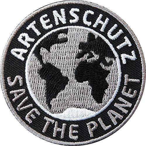 2 x Artenschutz Abzeichen 60 mm gestickt/Save the Planet/Artensterben Umwelt Natur Erde Tierschutz Safari Elefant Tiger Wald Insekten Vögel Welt Zukunft/Aufnäher Aufbügler Flicken Sticker Patch