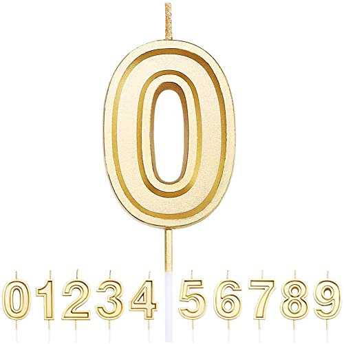URAQT Geburtstag Zahl Kerzen 0, Gold Glitzer Geburtstagskerzen, Dekorative Geburtstagstorte, Hochzeitsparty, Abschlussfeier Usw.