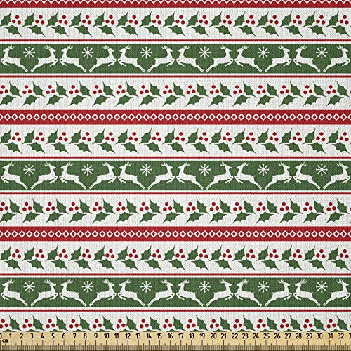 ABAKUHAUS Weihnachten Stoff als Meterware, Rentiere Borders, Microfaser Multi Zweck Dekostoff für Kunsthandwerke, 3M (230x300cm),Dunkelgrün Bordeauxrot