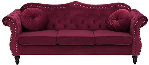 Beliani Stilvolles und Elegantes 3-Sitzer Sofa in Burgunderrot SKIEN